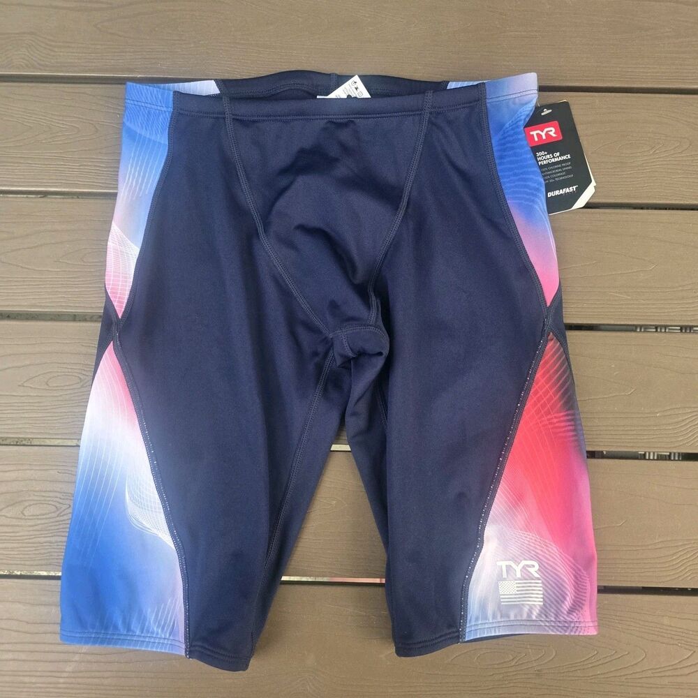 TYR Men's Durafast Elite Blue/red/white Blade Jammers Size 32 New